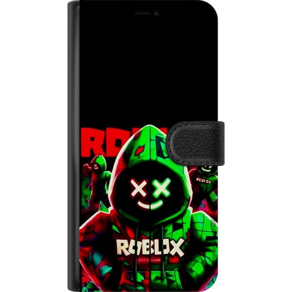 Kompatibel Tegnebogsetui til Apple iPhone 8 Plus Neonfarvet figur med hætte og lysende maske i grønt og rødt mod sort baggrund sort