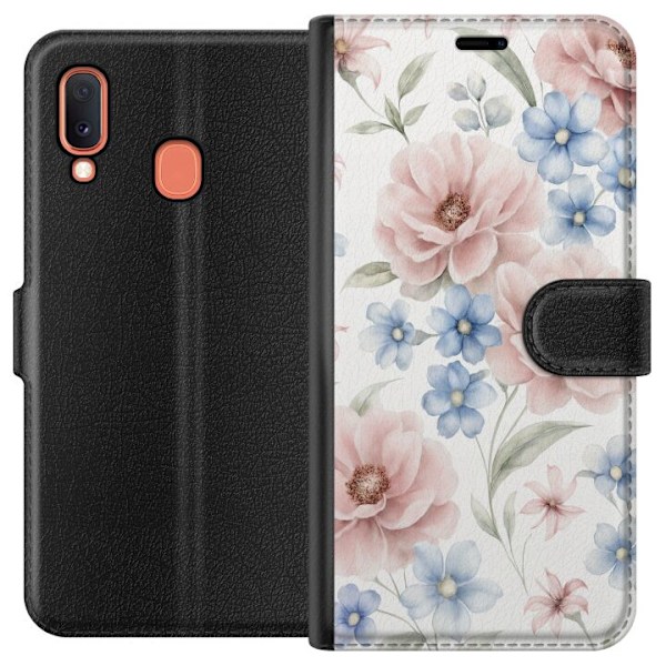 Samsung Galaxy A20e Tegnebogsetui Romantiske blomster