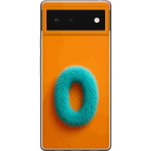 Kompatibelt Mobildeksel til Google Pixel 6 Fluffy bokstav O i turkis med myk pelsstruktur og leken typografi blå