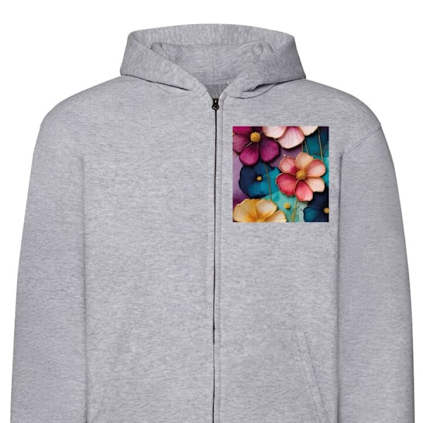 Zip-Hoodie | Hættetrøje med Lynlås til Voksne Blomster Farv grå XXL