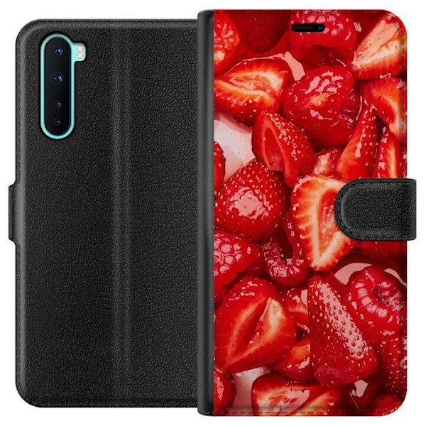 OnePlus Nord Tegnebogsetui Jordbærmønster - sødt motiv med