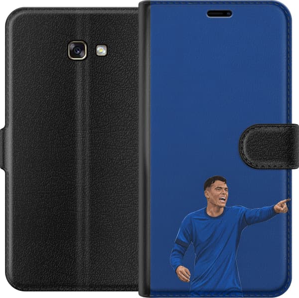 Kompatibel Tegnebogsetui til Samsung Galaxy A3 (2017) Silva blå - Thiago Silva i blå kamptrøje mod mørkeblå baggrund blå