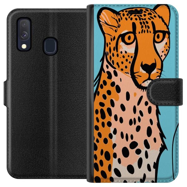 Kompatibel Tegnebogsetui til Samsung Galaxy A40 Overrasket Leopard