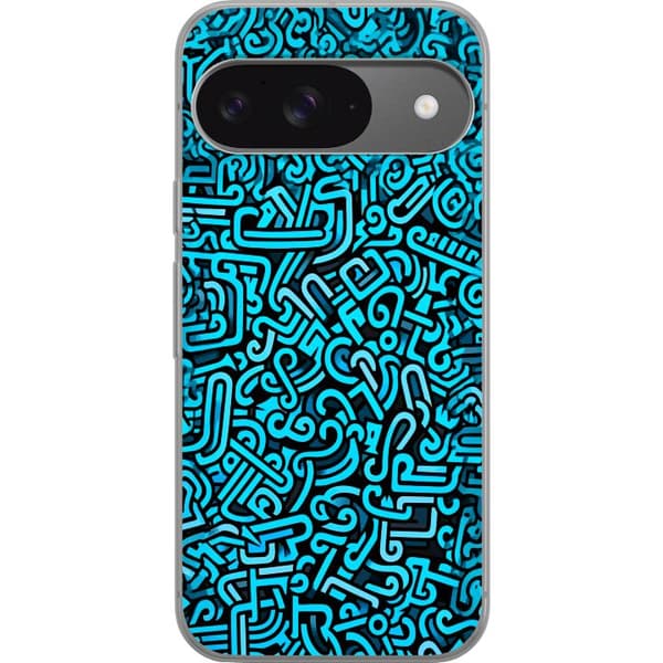 Kompatibelt Mobilskal till Google Pixel 9 Pro Abstrakt blått graffitimönster med moderna grafiska former blå