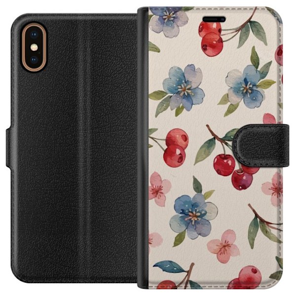 Apple iPhone XS Lommeboketui Bær & Blomster - mønster med bl