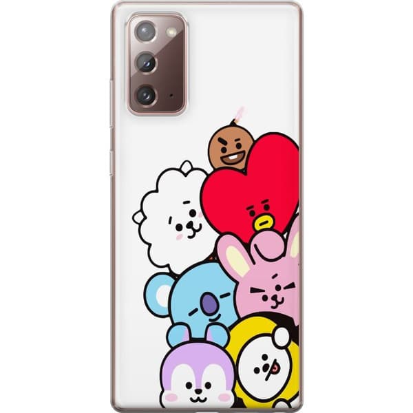 Kompatibelt Mobildeksel til Samsung Galaxy Note20 BT21-karakterer sammen i en søt minimalistisk illustrasjon hvit