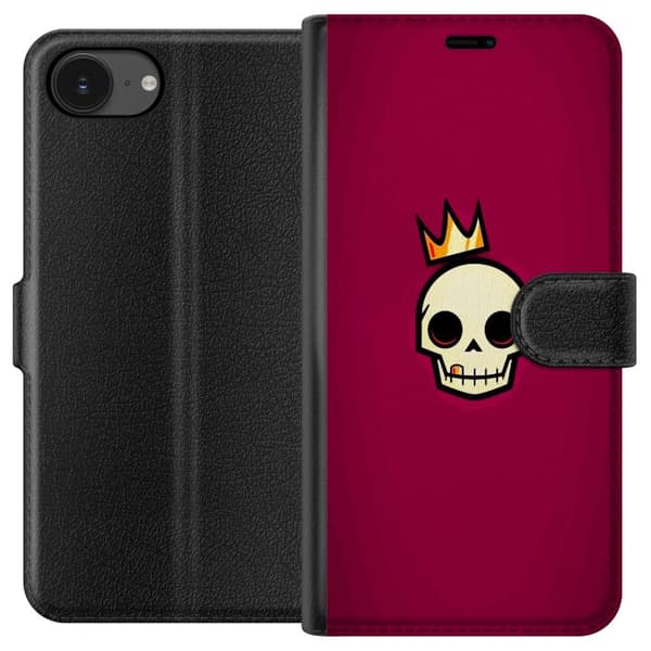 Kompatibel Tegnebogsetui til Apple iPhone 17e Minimalistisk kranium med gul krone mod mørkerød baggrund rød