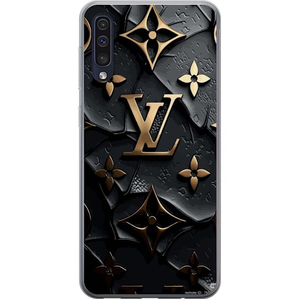 Samsung Galaxy A50 Genomskinligt Skal Louis Vuitton Dark Mode Design Svart Lyx Stil Fashion Populärt Grafiskt Mönster Modeikon Lyxmärke