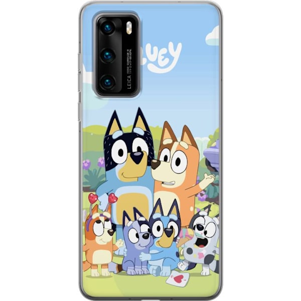 Huawei P40 Genomskinligt Skal Bluey mobilskal med hela familjen i färgglad design