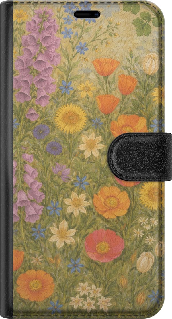 Kompatibel Tegnebogsetui til Apple iPhone 12 Eng i fuldt flor med vilde farver og nostalgisk stemning