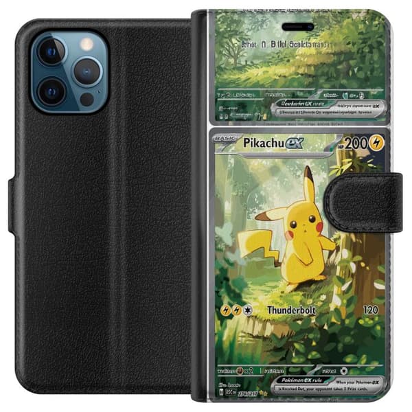 Kompatibel Tegnebogsetui til Apple iPhone 12 Pro Pikachu grøn