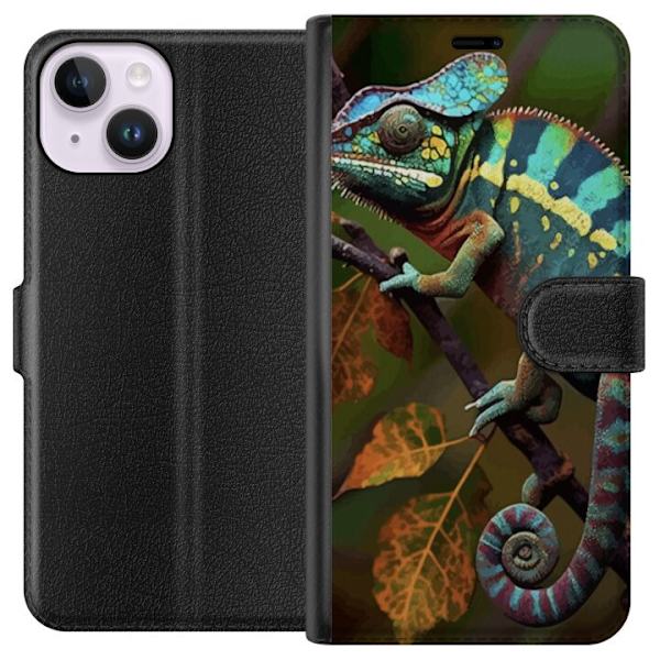 Apple iPhone 14 Plånboksfodral Ödla Grafisk Streetwear Design Djurmönster Modern Urban Stil Populärt Motiv Kreativ Art Trend