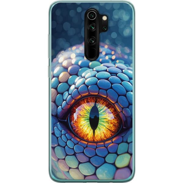 Kompatibelt Mobildeksel til Xiaomi Redmi Note 8 Pro  Nærbilde av en blå drakes øye med fargerik iris blå