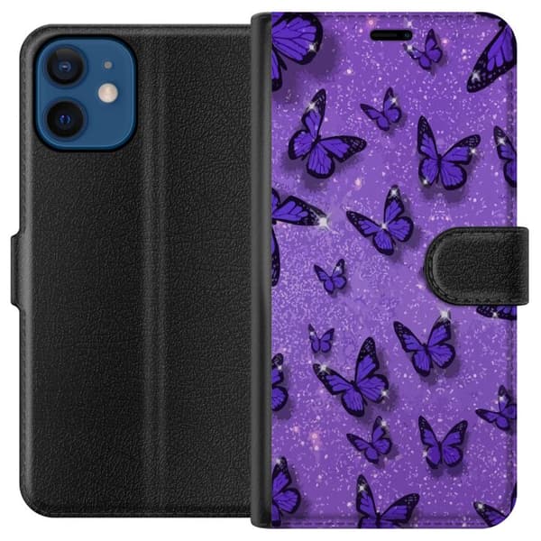 Kompatibelt Plånboksfodral till Apple iPhone 12 Lila Fjärilar
