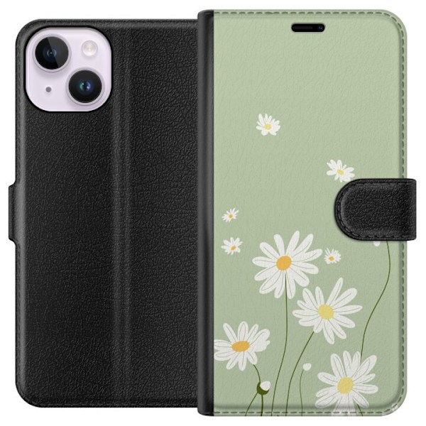 Apple iPhone 14 Plånboksfodral Prästkragar – blommigt mönster i svensk sommarstil