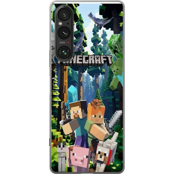 Sony Xperia 1 VI Läpinäkyvä kuori Minecraft-matkapuhelinkotelo metsällä ja pikselityylisillä hahmoilla