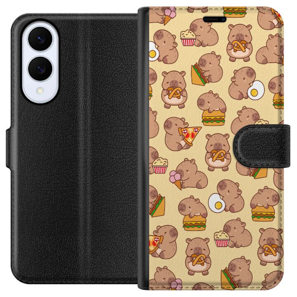 Samsung Galaxy S25 Edge Tegnebogsetui Kawaii capybara mobilcover med flere søde figurer