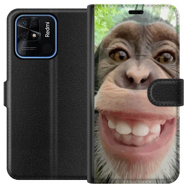 Xiaomi Redmi 10C Lompakkokotelo Simpanssi Selfie Rauhallinen Graafinen Suunnittelu Apinan Aihe Suosittu Urban Art Tyyli