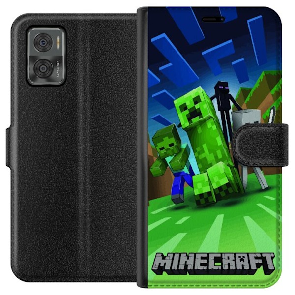 Motorola Moto E22i Tegnebogsetui Minecraft Creeper mobilskal i klassisk grön pixelstil