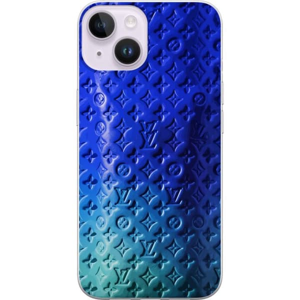 Kompatibelt Mobildeksel til Apple iPhone 14 Plus Blått luksuriøst monogrammønster med elegant preget tekstur blå