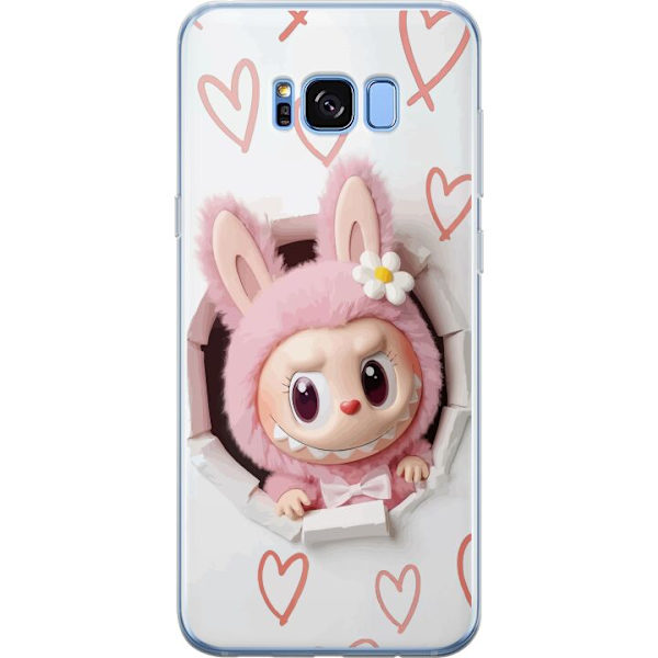 Samsung Galaxy S8+ Genomskinligt Skal Labubu Hjärtbakgrund Pop Mart Kärlek Tema Figur Design Populärt Motiv Samlarfigur Art Toy Serie
