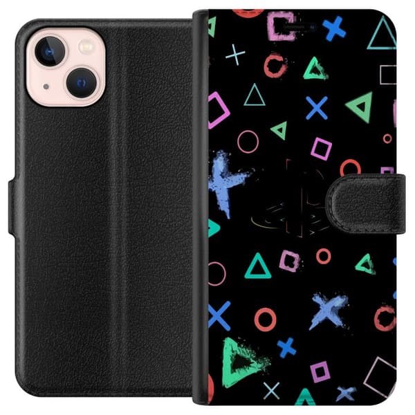 Kompatibel Tegnebogsetui til Apple iPhone 13 mini Retro-gaming-symboler i neon på sort baggrund
