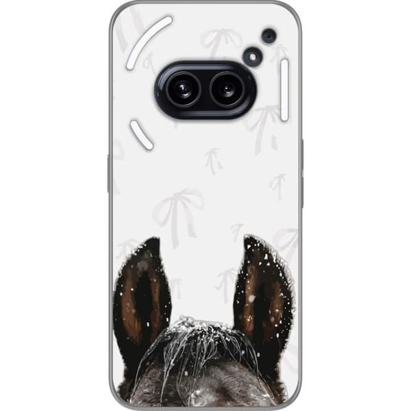 Kompatibelt Mobildeksel til Nothing Phone (2a) Plus Nærbilde av mørke hesteører med snø og et diskret mønster av lyse rosetter hvit