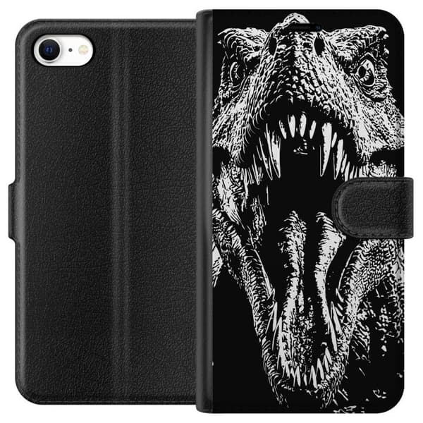 Kompatibel Tegnebogsetui til Apple iPhone 6 Brølende dinosaur i sort-hvid - dinosaurmotiv i sort og hvid sort