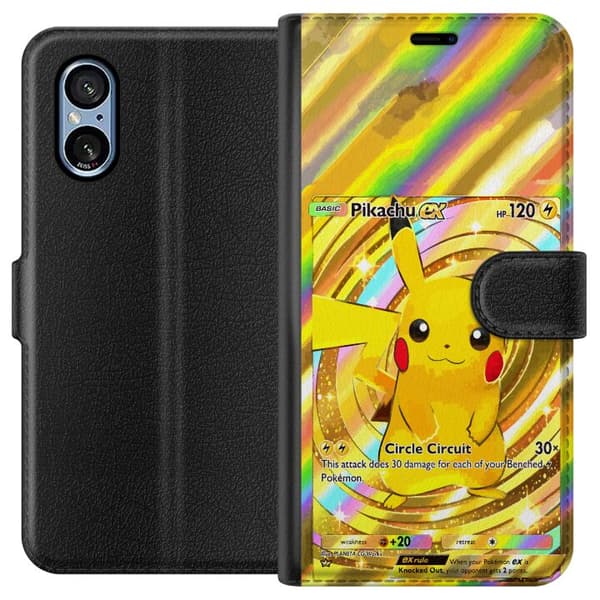 Kompatibelt Lommeboketui til Sony Xperia 5 V Gullig Pikachu EX samlebilde med regnbueeffekter gull