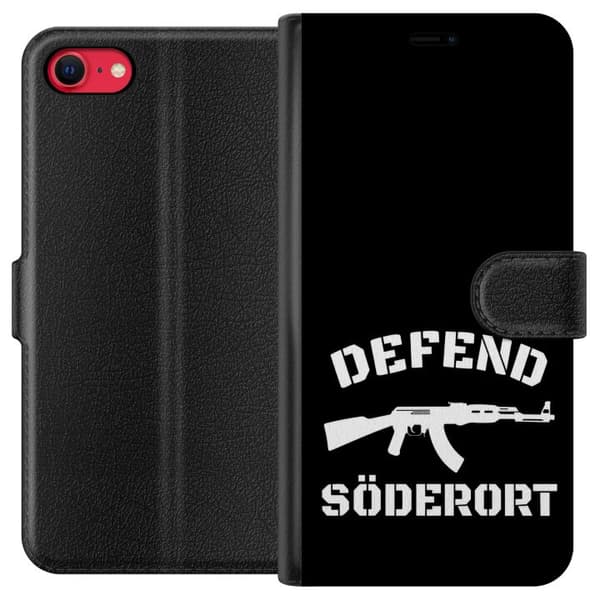 Kompatibel Tegnebogsetui til Apple iPhone 7 Sort Söderort - hvidt områdeslogan og hvid våbensilhuet på sort baggrund sort