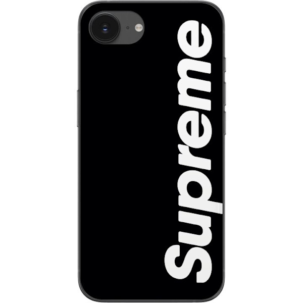 Apple iPhone 16e Gennemsigtig cover Supreme Sort Hvid Streetwear Design Klassisk Modeikon Trend Urban Stil Grafiskt Motiv Populær
