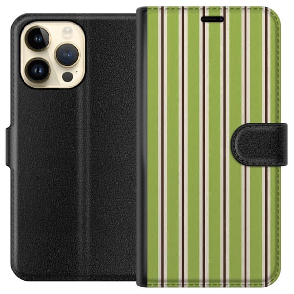 Kompatibelt Lommeboketui til Apple iPhone 14 Pro Max Matcha Stripe grønn