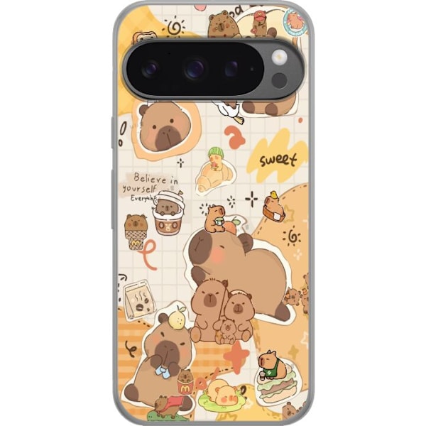 Google Pixel 9 Pro XL Genomskinligt Skal Kawaii capybara mobilskal med gulliga djurmotiv