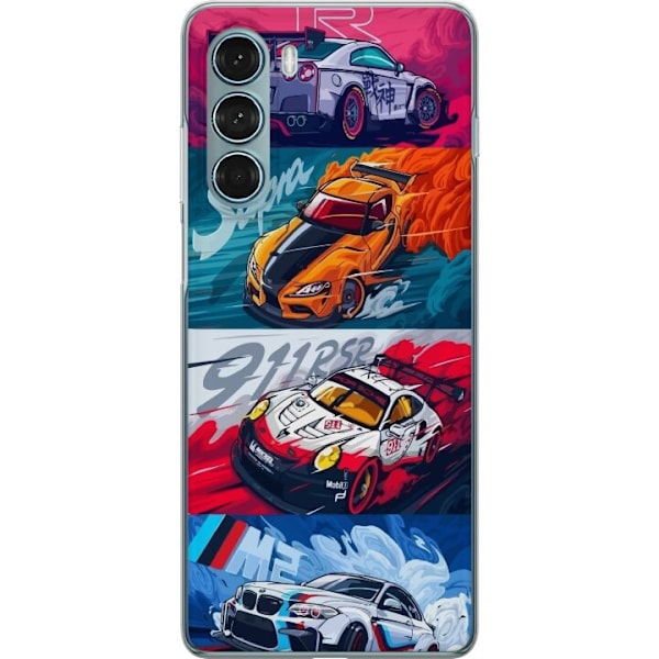 Motorola Moto G200 5G Läpinäkyvä kuori Nopeat Autot - Piirretty Kuvio Toiminnalla