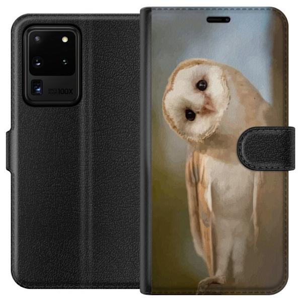 Samsung Galaxy S20 Ultra Plånboksfodral Uggla Nyfiken Blick Fågelmotiv Skog Natur Grafiskt Design Populärt Motiv Djur Tema Dekoration