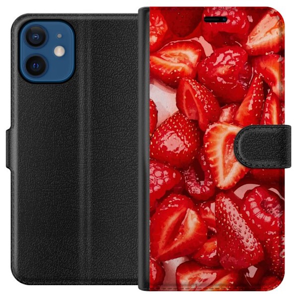 Apple iPhone 12 mini Plånboksfodral Jordgubbsmönster – sö