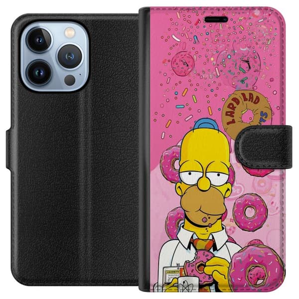 Kompatibel Tegnebogsetui til Apple iPhone 13 Pro Homer Simpson spiser lyserøde donuts mod en farverig baggrund pink