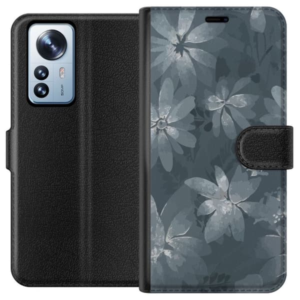 Kompatibelt Plånboksfodral till Xiaomi 12 Pro Blommor Grå / Blå