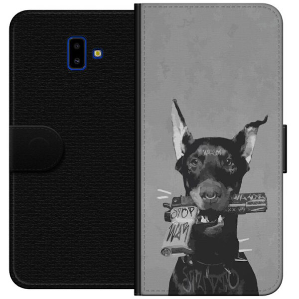 Samsung Galaxy J6+ Lompakkokotelo Harmaa Koira Graafinen Suunnittelu Kovan Eläinaiheen Katutaide Urbaani Trendi Koiran Ystävä Tyyli Suosittu Aihe