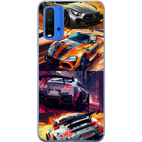Xiaomi Redmi 9T Genomskinligt Skal Rally Fever – fartfyllt motiv med rallybilar