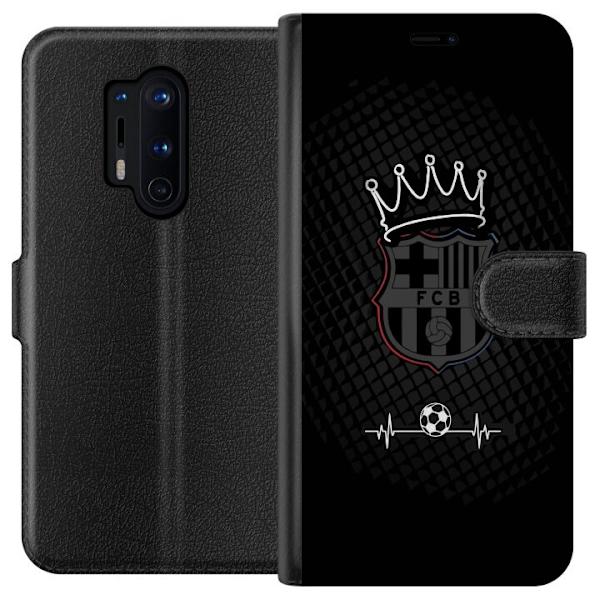 OnePlus 8 Pro Tegnebogsetui FC Barcelona Emblem Fodboldmotiv Blå Rød Klubmærke Catalonien La Liga Fans Populært Ikonisk