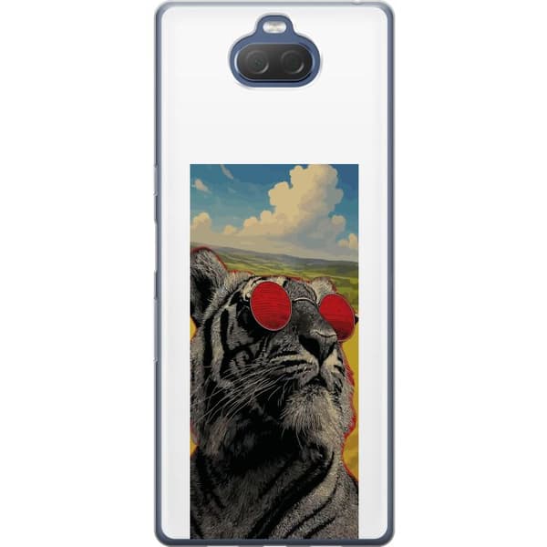 Kompatibelt Mobildeksel til Sony Xperia 10 Plus Cool tiger med røde solbriller i popkunststil grå