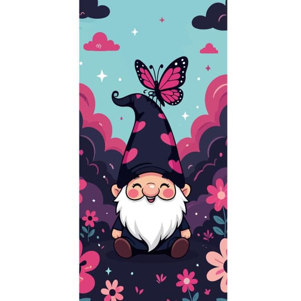 Kompatibel Tegnebogsetui til Apple iPhone 13 Pro Sød illustreret nisse med lyserøde hjerter, sommerfugl og blomster i lyserøde og mørkeblå nuancer blå