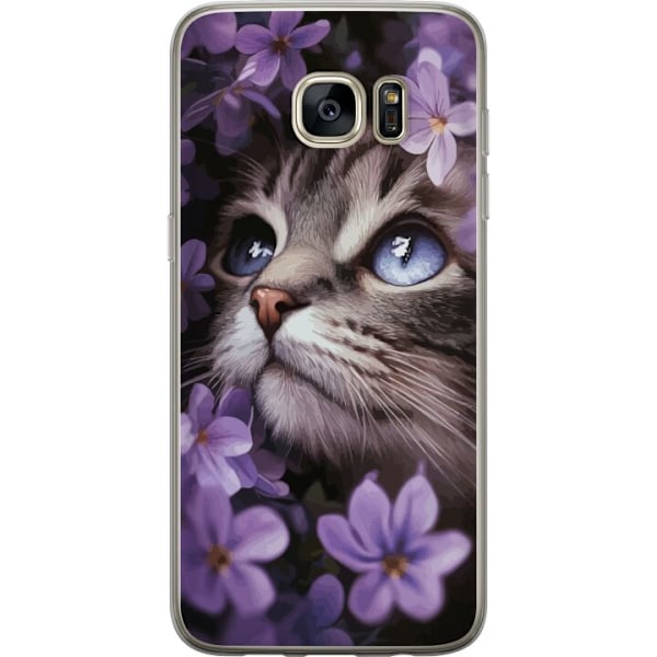 Samsung Galaxy S7 edge Gennemsigtig cover Kat og blomster