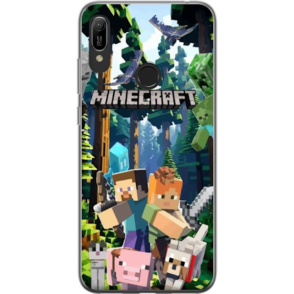 Huawei Y6 (2019) Läpinäkyvä kuori Minecraft-matkapuhelinkotelo metsällä ja pikselityylisillä hahmoilla