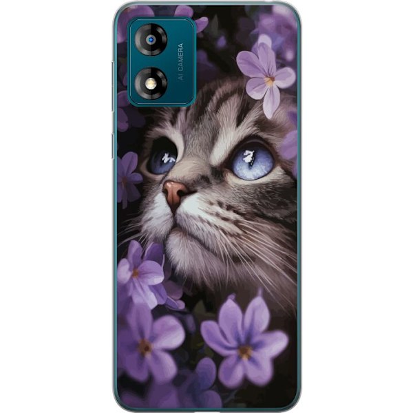 Motorola Moto E13 Gennemsigtig cover Kat og blomster