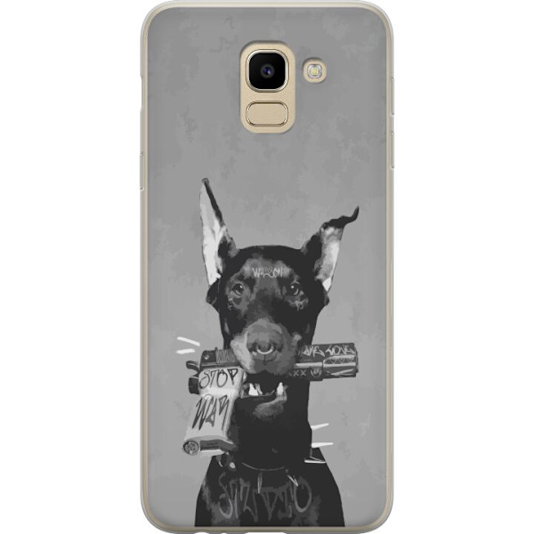 Samsung Galaxy J6 Genomskinligt Skal Grå Hund Grafisk Design Tuff Djurmotiv Street Art Urban Trend Hundälskare Stil Populärt Motiv