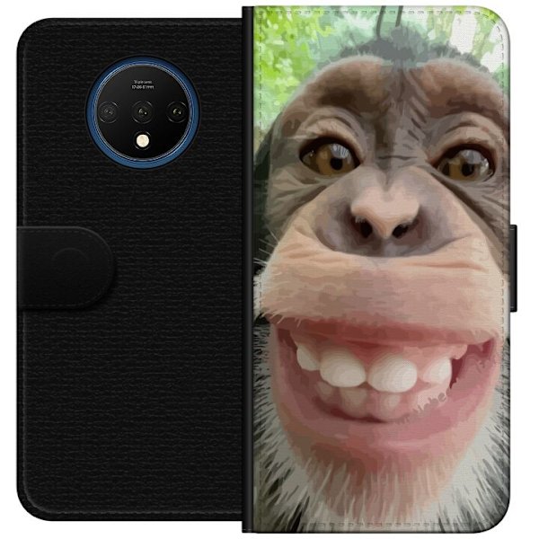 OnePlus 7T Tegnebogsetui Chimp Selfie Rolig Grafisk Design Abe Dyremotiv Trendy Sjovt Motiv Populært Urban Kunst Stil