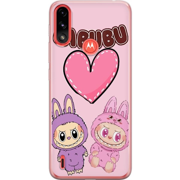 Motorola Moto E7 Power Genomskinligt Skal Labubu Pink Monster