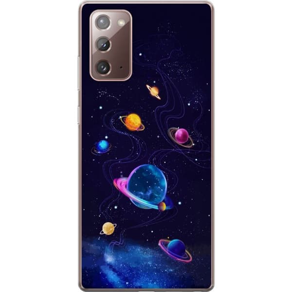 Kompatibelt Mobildeksel til Samsung Galaxy Note20 Fargerike planeter og stjerner i et animert romlandskap blå